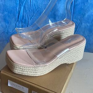 Clear Espadrille Wedges with Nude Footbed sz 8, 12E-137s009